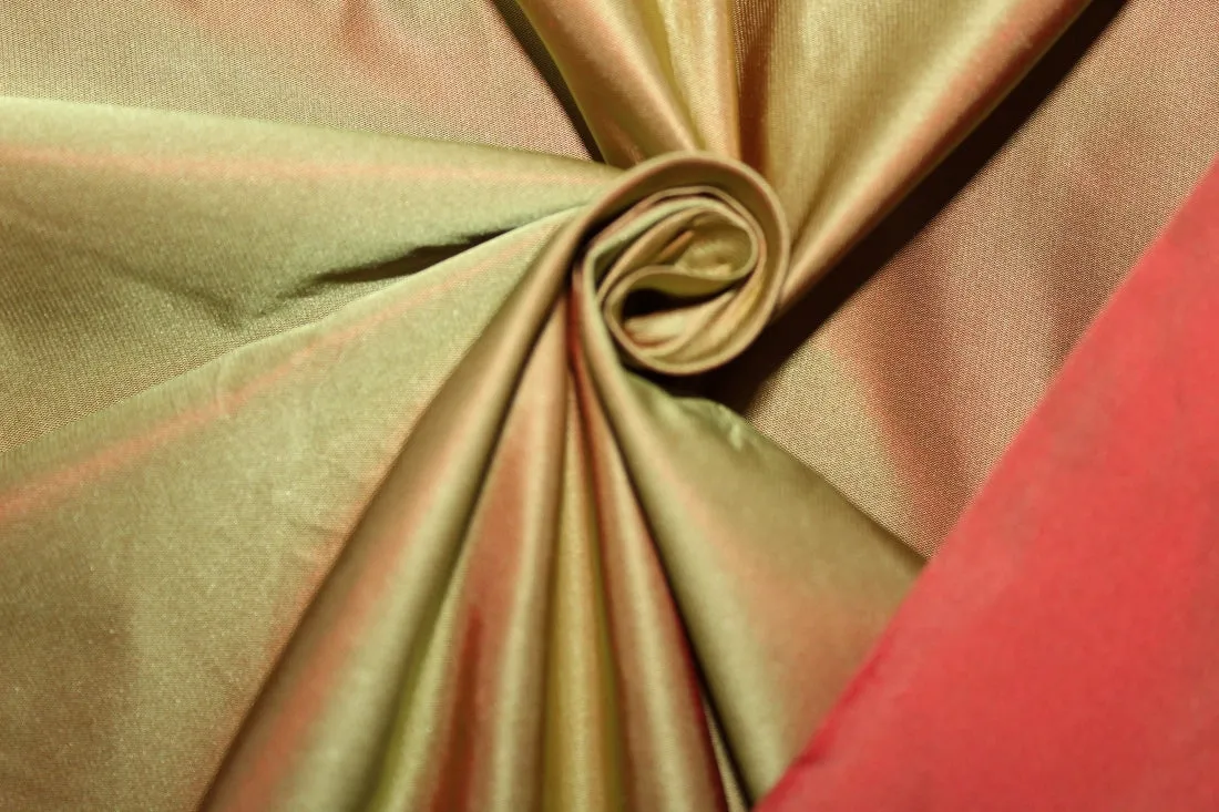 100% SILK DUTCHESS SATIN GREEN X RUST COLOR 37 mm 54" wide