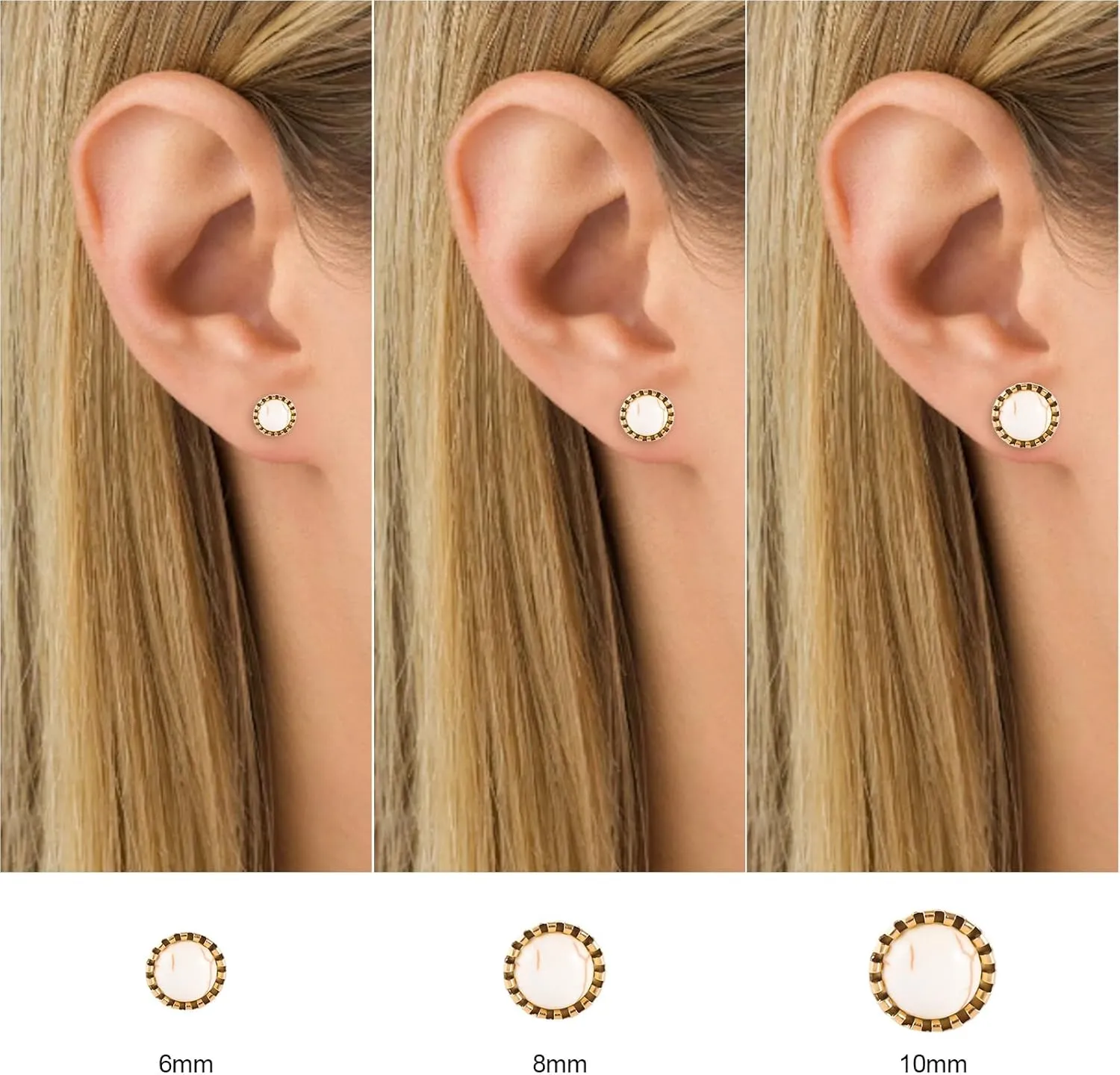 12 Pairs Multi Gemstone Turquoise Stud Earrings Gold Plated Stainless Steel Gem Stone Stud Earrings Set for Women