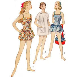 1950s Junior Bathing Suit  & Beach Coat - Bust: 31” (78.7 cm)