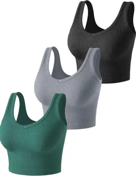 3 Pieces Womens Tank Tops Cute Sexy Going Out Ribbed Summer Tops Black White Crop Tops for Women