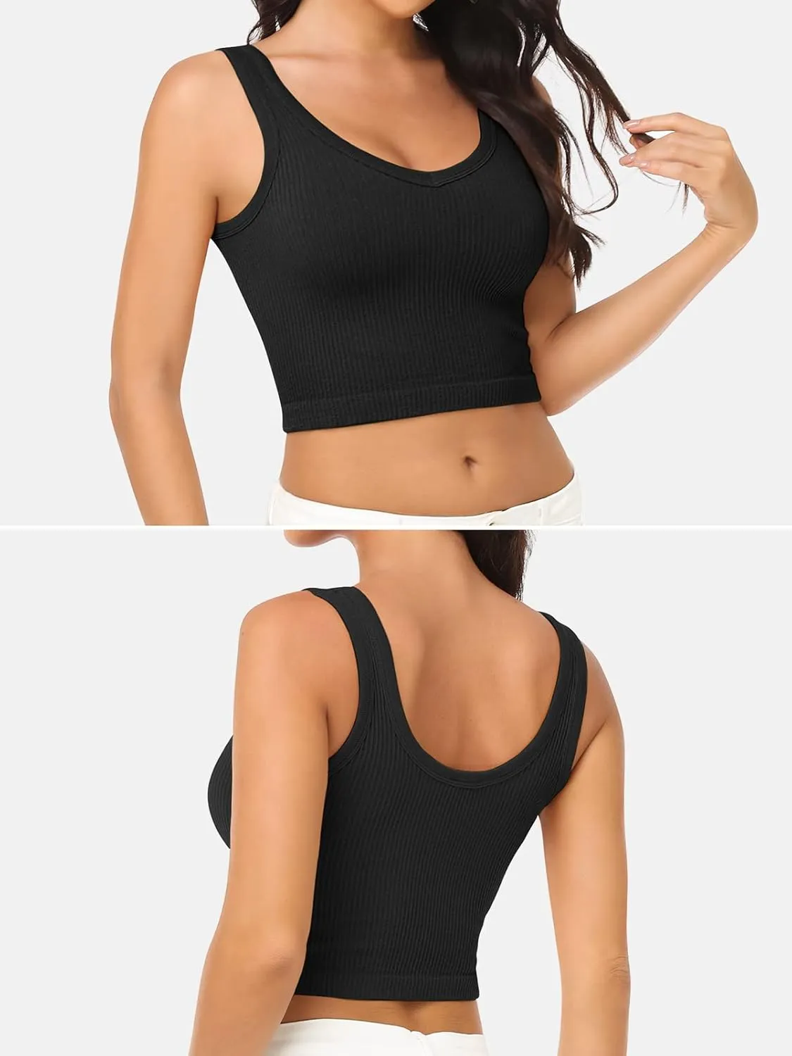 3 Pieces Womens Tank Tops Cute Sexy Going Out Ribbed Summer Tops Black White Crop Tops for Women