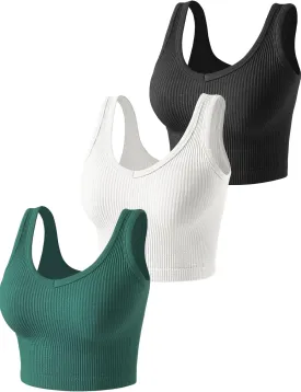 3 Pieces Womens Tank Tops Cute Sexy Going Out Ribbed Summer Tops Black White Crop Tops for Women