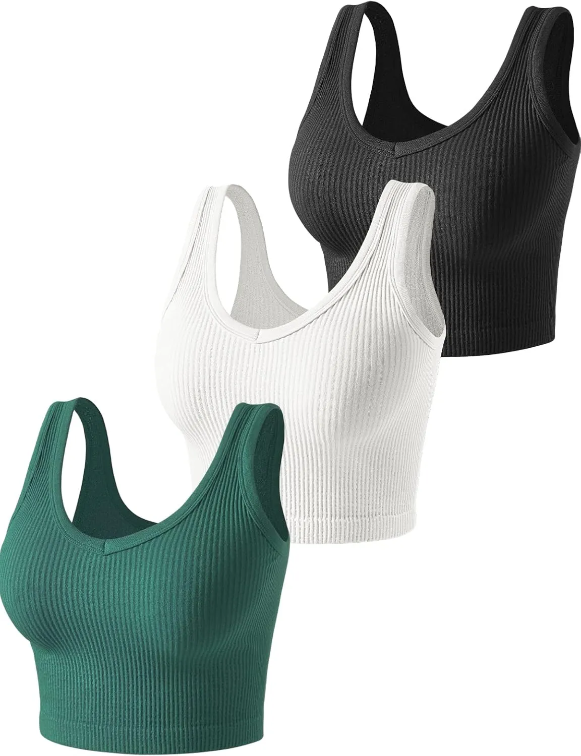 3 Pieces Womens Tank Tops Cute Sexy Going Out Ribbed Summer Tops Black White Crop Tops for Women
