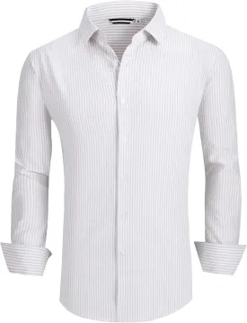 Alex Vando Mens Seersucker Dress Shirts Striped Business Casual Cotton Shirts for Men