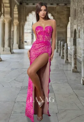 Allover Lace Applique Pleated Party Gowns Sweetheart Off-Shoulder Mermaid Prom Dress with Lace Gloves