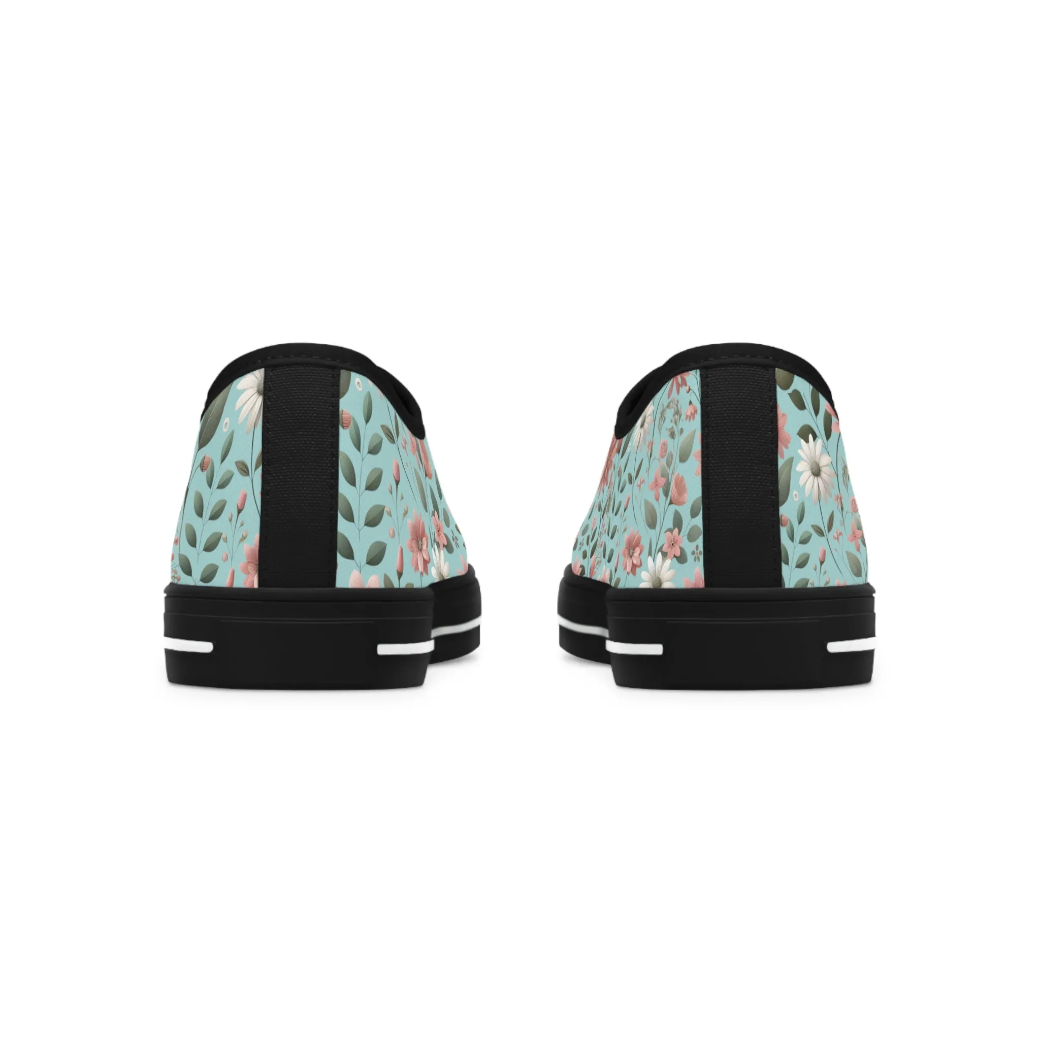 Aqua and Pink Floral Women's Low Top Sneakers Breathable Polyester Canvas, Lightweight Stylish Floral Pastel Design, Comfortable All-Day Wear, Perfect for Walking and Everyday Activities