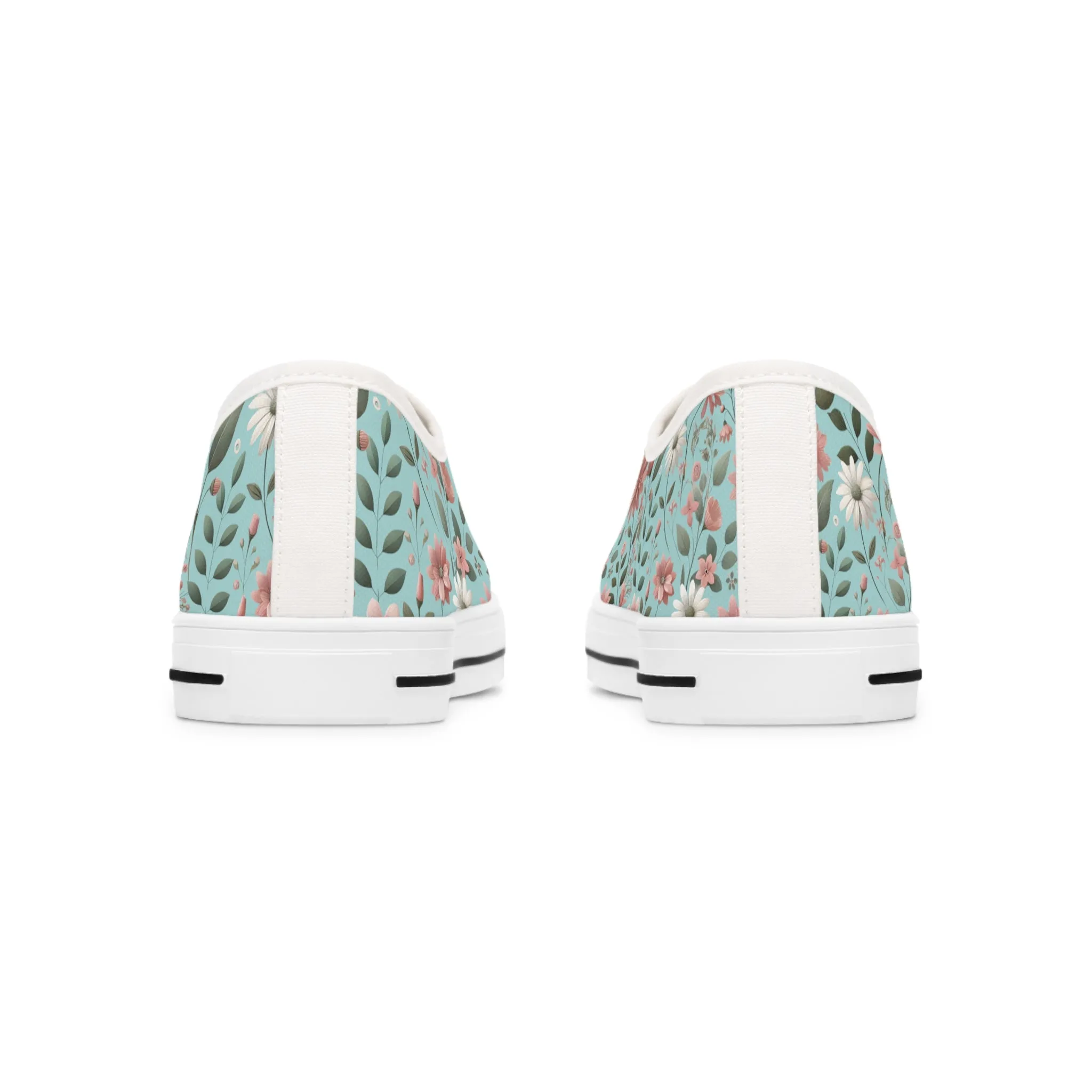 Aqua and Pink Floral Women's Low Top Sneakers Breathable Polyester Canvas, Lightweight Stylish Floral Pastel Design, Comfortable All-Day Wear, Perfect for Walking and Everyday Activities