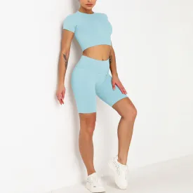 Athletic T Shirts & Shorts Seamless Yoga Sets Wholesale Workout Clothes