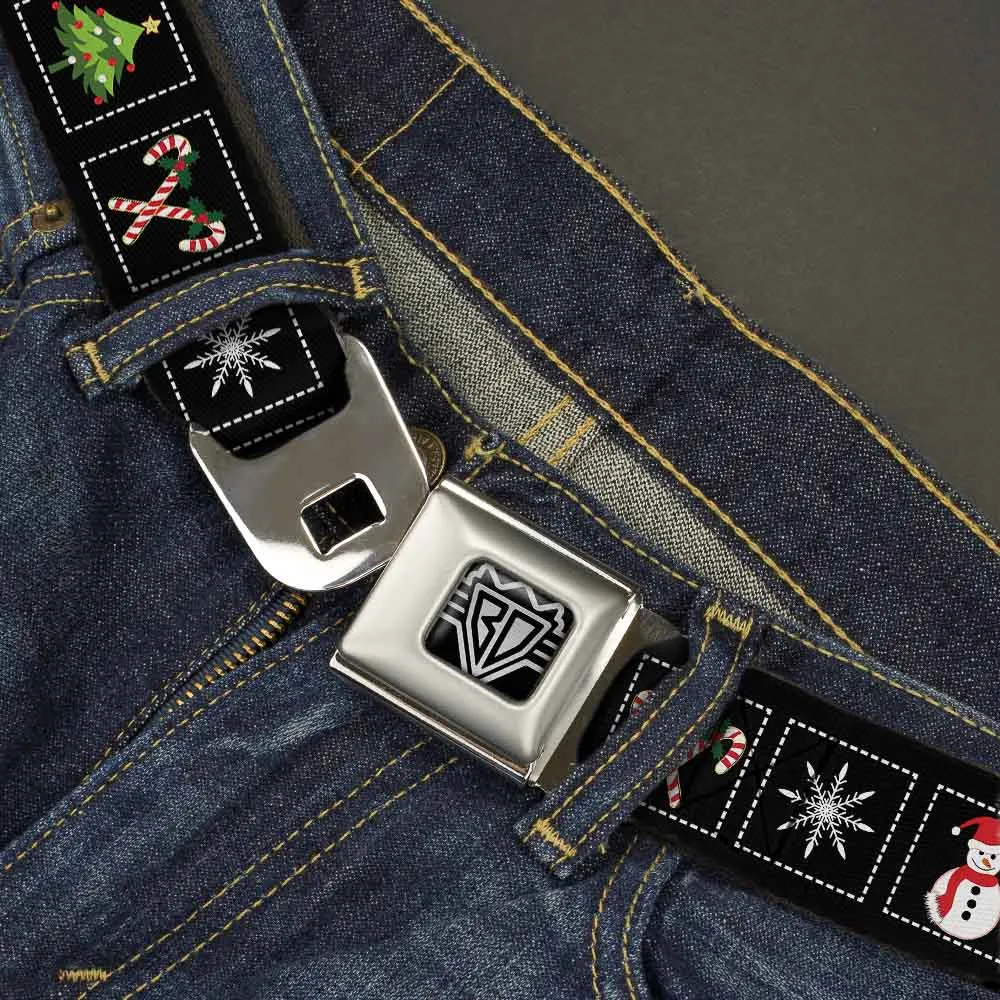 BD Wings Logo CLOSE-UP Full Color Black Silver Seatbelt Belt - Christmas Blocks Black/White/Multi Color Webbing