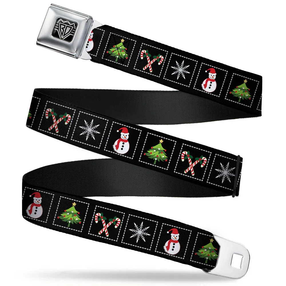 BD Wings Logo CLOSE-UP Full Color Black Silver Seatbelt Belt - Christmas Blocks Black/White/Multi Color Webbing