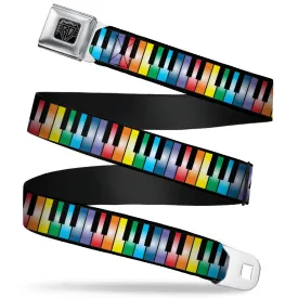 BD Wings Logo CLOSE-UP Full Color Black Silver Seatbelt Belt - Piano Keys Rainbow Webbing