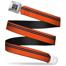 BD Wings Logo CLOSE-UP Full Color Black Silver Seatbelt Belt - Racing Stripe Orange/Navy Webbing