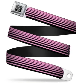 BD Wings Logo CLOSE-UP Full Color Black Silver Seatbelt Belt - Stripe Transition Black/Pink Webbing