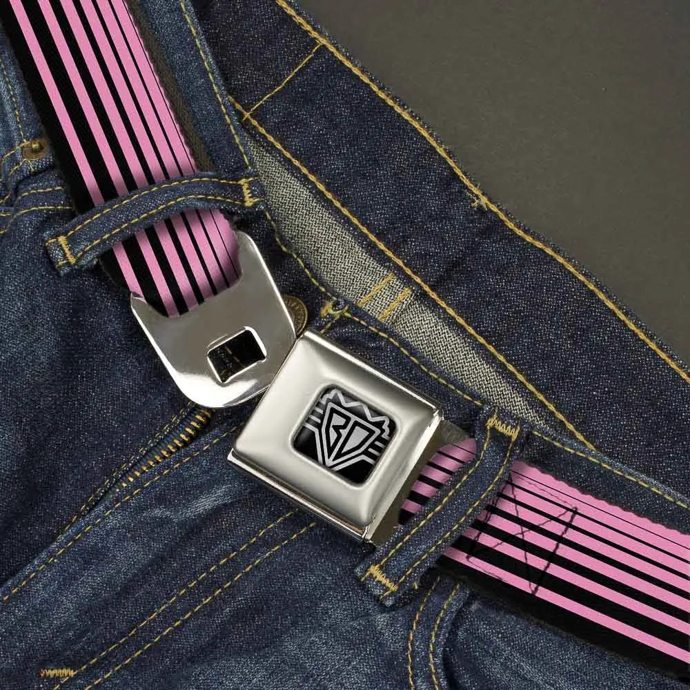 BD Wings Logo CLOSE-UP Full Color Black Silver Seatbelt Belt - Stripe Transition Black/Pink Webbing