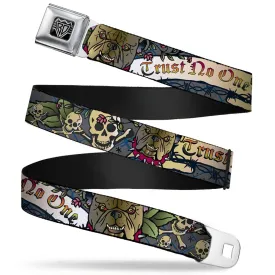 BD Wings Logo CLOSE-UP Full Color Black Silver Seatbelt Belt - Trust No One Gray Webbing