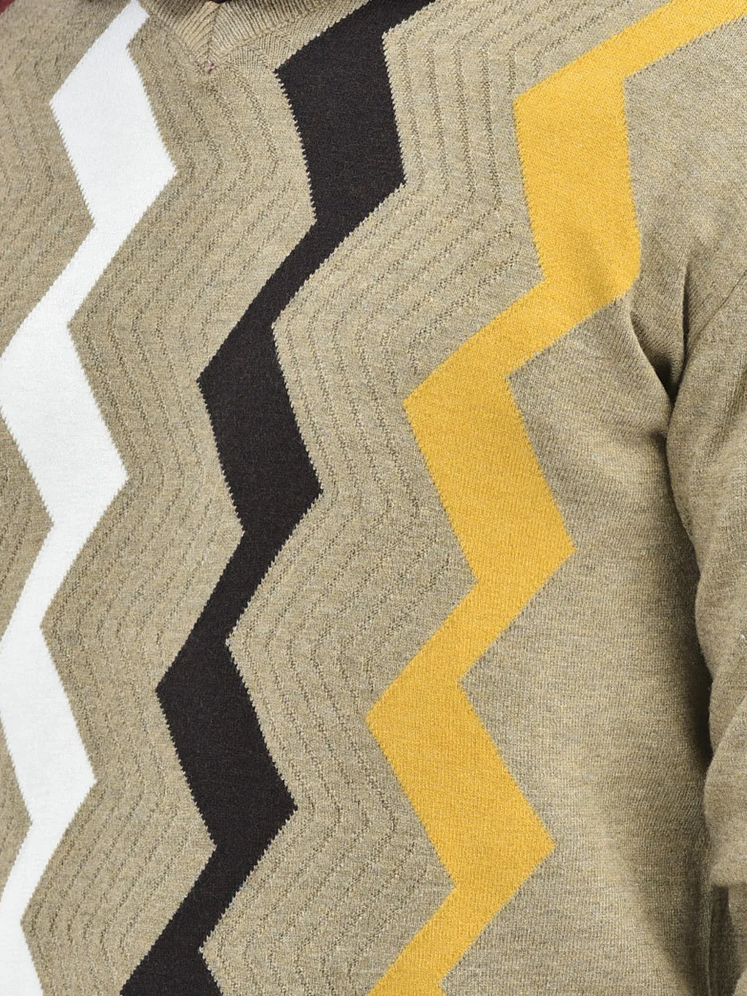 Beige Printed V-Neck Sweaters