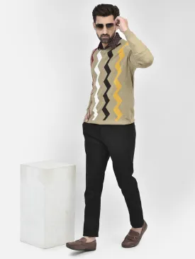 Beige Printed V-Neck Sweaters