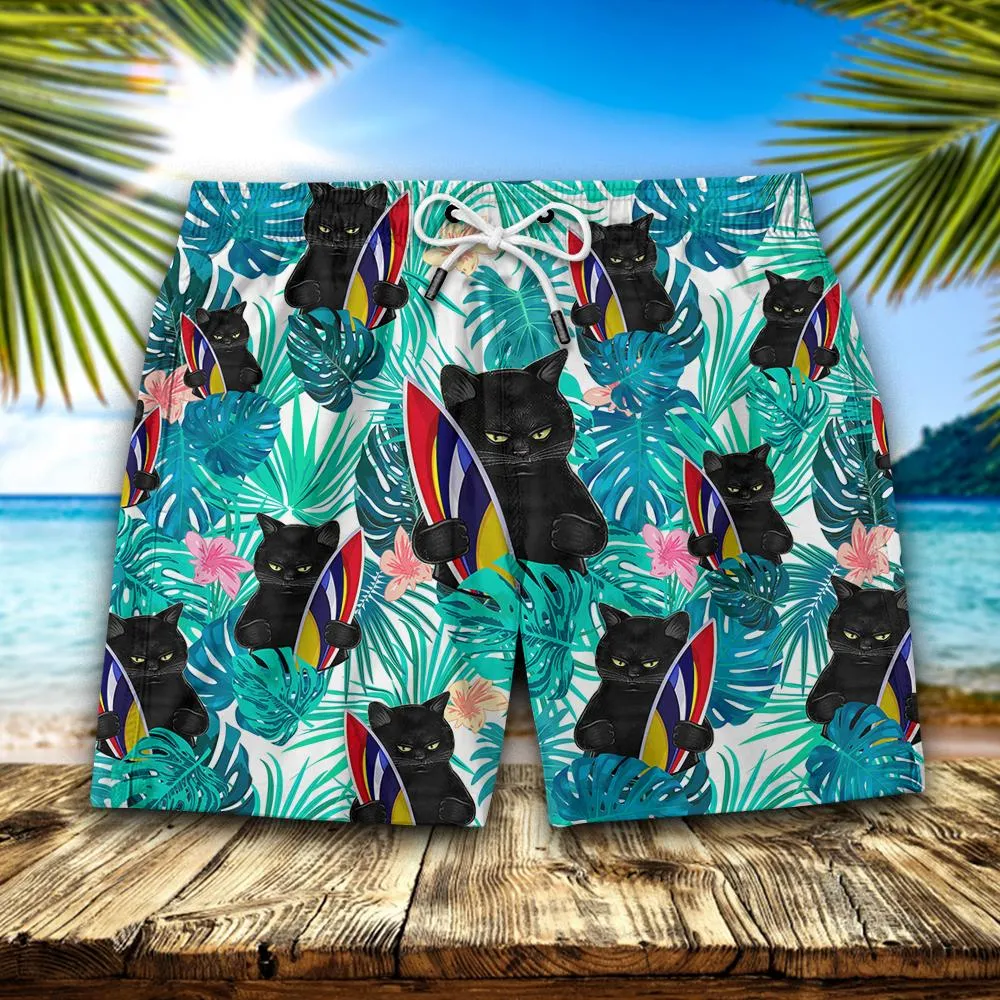 Black Cat Men Hawaii Shorts SURFING CAT HAWAIIAN SHORT