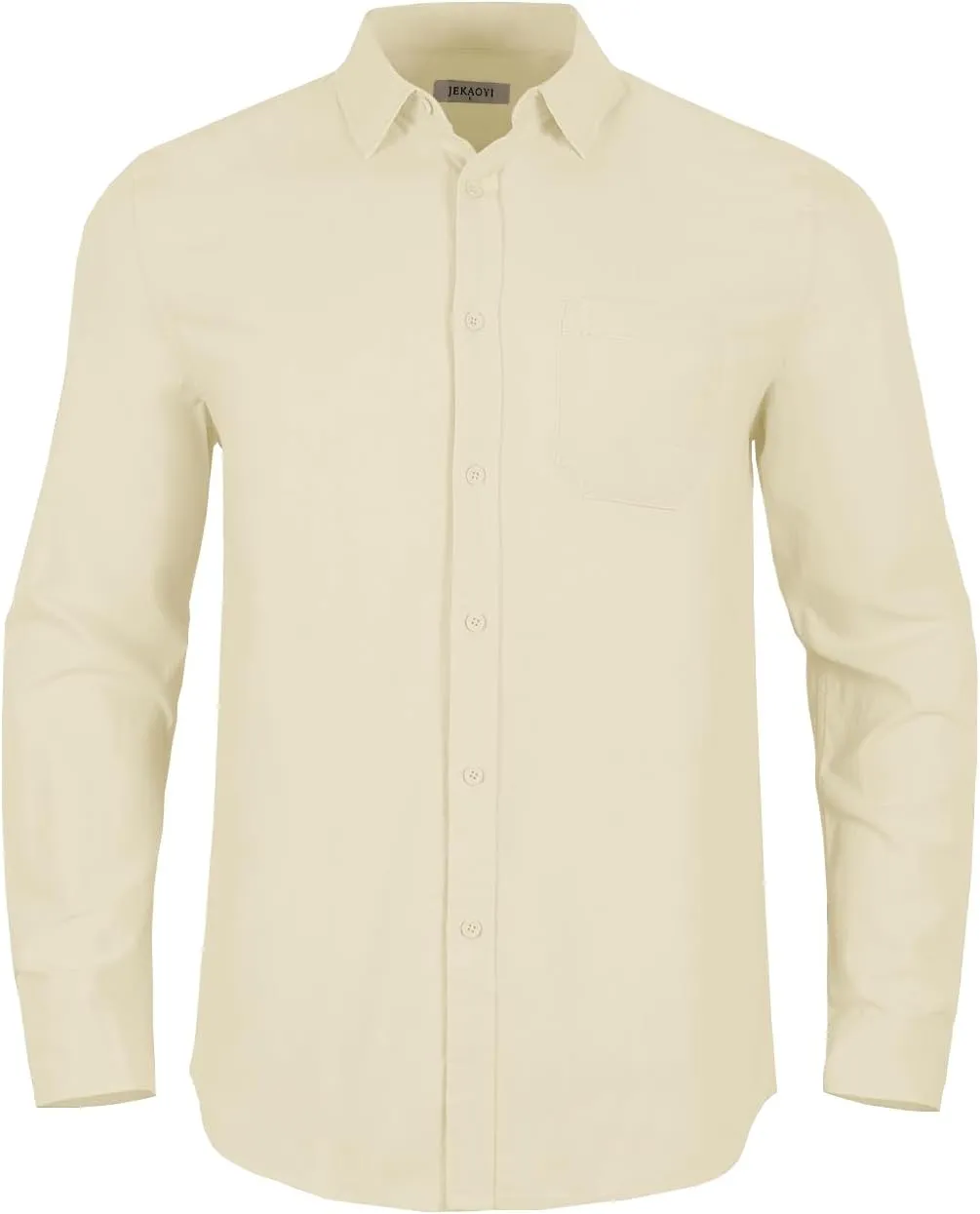 Button Down Linen Shirts for Men Casual Long Sleeve Regular Fit Cotton Beach Shirts with Pocket