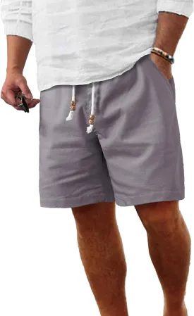Comdecevis Men's Linen Shorts Casual Elastic Waist Drawstring Summer Beach Vacation Yoga Golf Shorts with Pockets