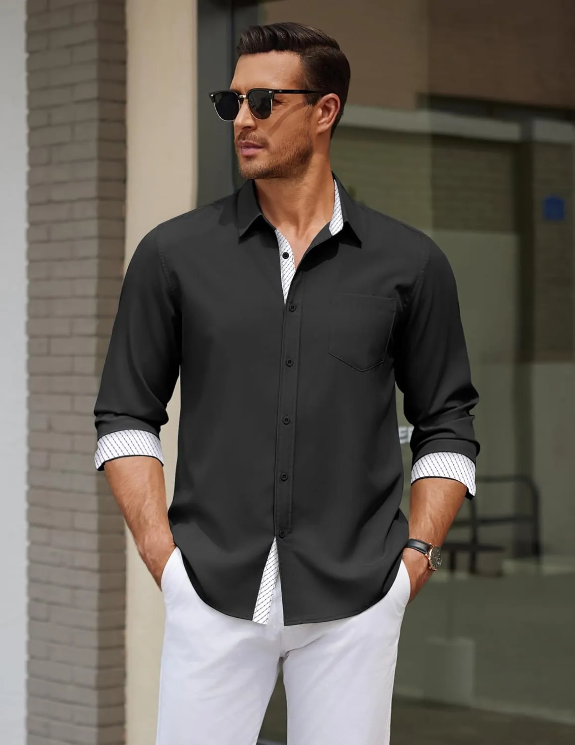 COOFANDY Men's Dress Shirt Wrinkle Free Regular Fit Stretch Long Sleeve Button Down Shirts