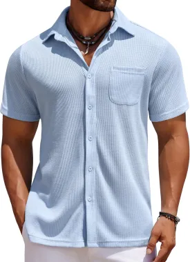 COOFANDY Men's Knit Button Down Shirts Casual Short Sleeve Polo Shirt Summer Beach Shirts with Pocket