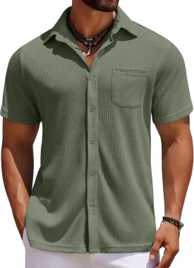 COOFANDY Men's Knit Button Down Shirts Casual Short Sleeve Polo Shirt Summer Beach Shirts with Pocket