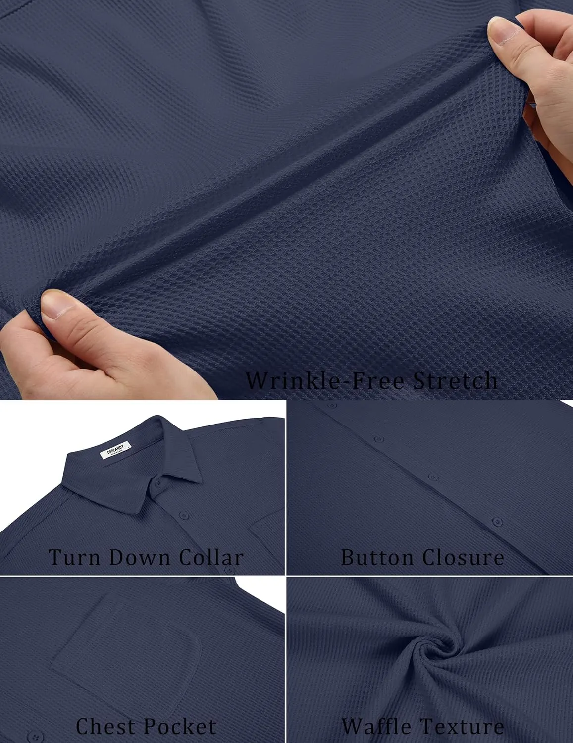 COOFANDY Men's Knit Button Down Shirts Casual Short Sleeve Polo Shirt Summer Beach Shirts with Pocket