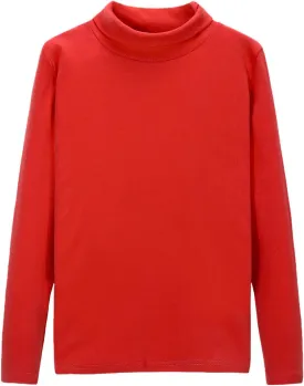 CUNYI Boys Girls Turtleneck Long Sleeve Soft Cotton T-Shirts Solid Color Warm Tee Tops