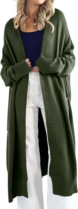 Danedvi Womens Long Cardigan Sweaters 2024 Fall Chunky Knit Oversized Slouchy Open Front Warm Coats with Pockets