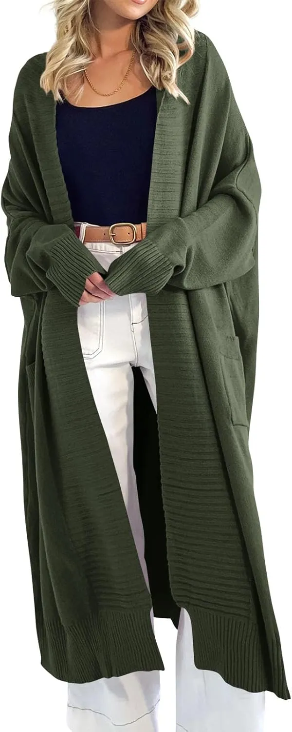 Danedvi Womens Long Cardigan Sweaters 2024 Fall Chunky Knit Oversized Slouchy Open Front Warm Coats with Pockets