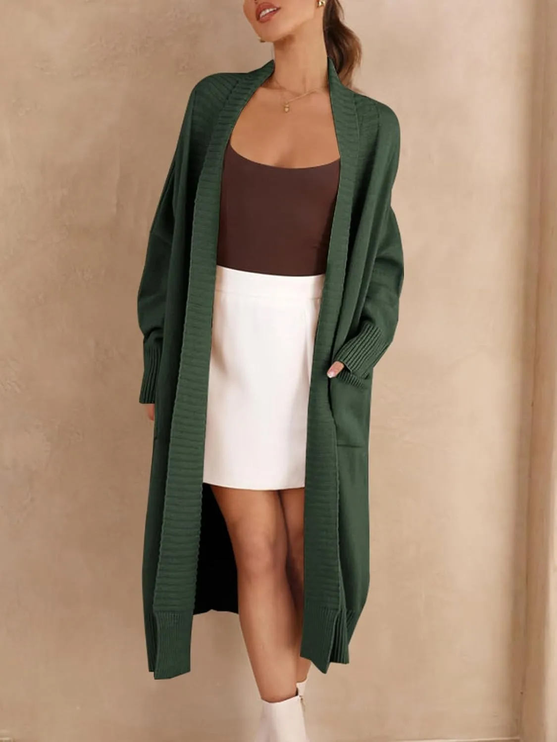 Danedvi Womens Long Cardigan Sweaters 2024 Fall Chunky Knit Oversized Slouchy Open Front Warm Coats with Pockets