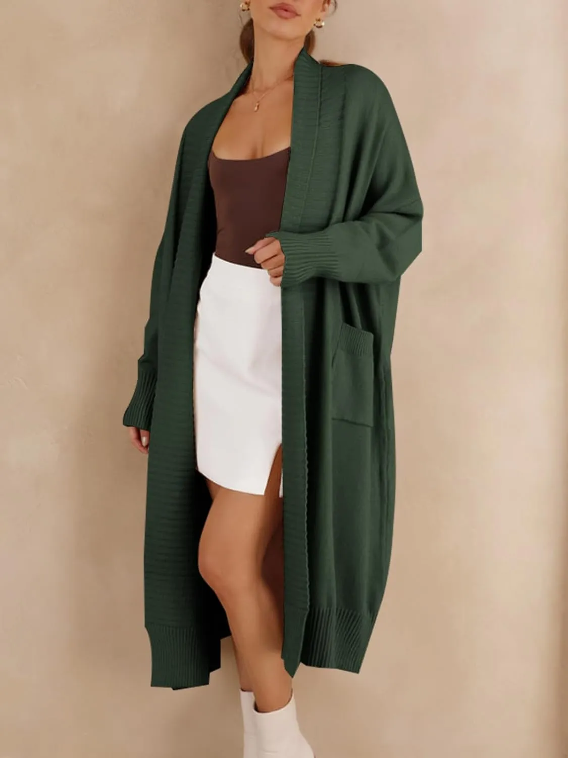Danedvi Womens Long Cardigan Sweaters 2024 Fall Chunky Knit Oversized Slouchy Open Front Warm Coats with Pockets