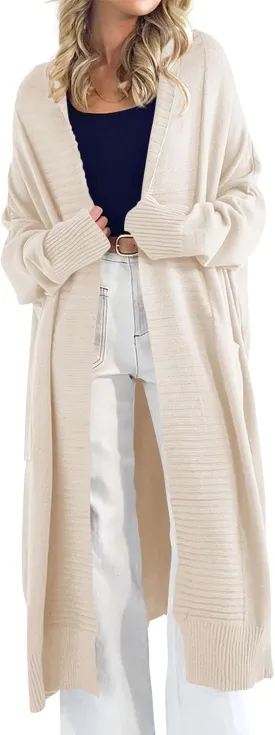 Danedvi Womens Long Cardigan Sweaters 2024 Fall Chunky Knit Oversized Slouchy Open Front Warm Coats with Pockets