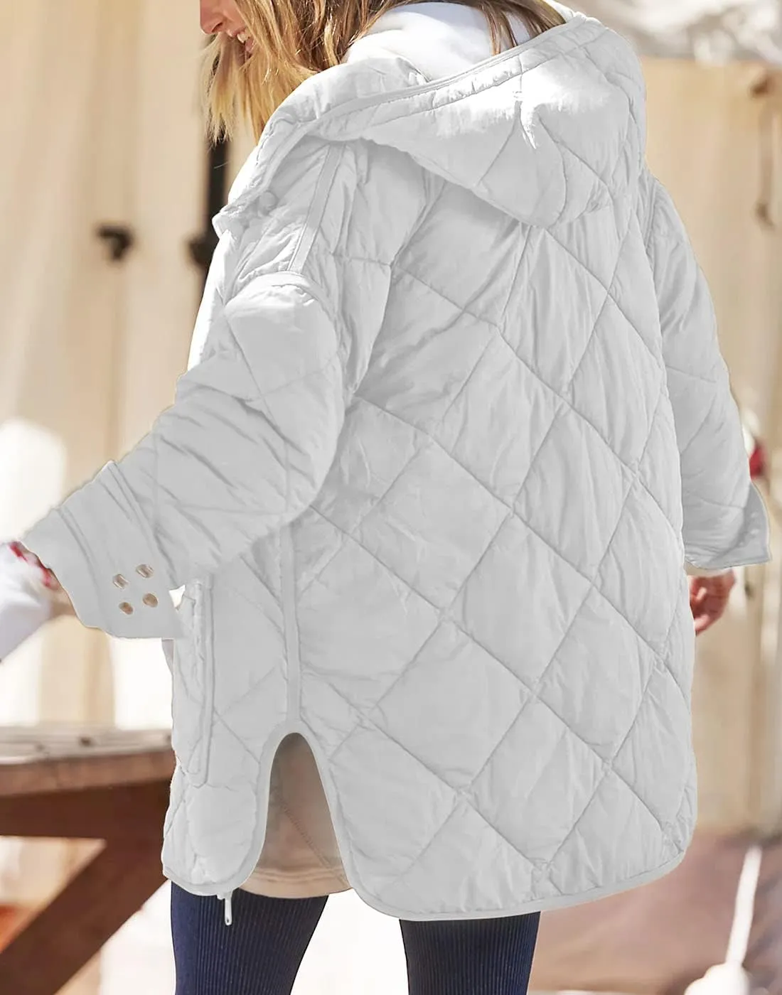 Dyexces Womens Quilted Puffer Jacket Hooded Long Sleeve Zip Up Winter Coat Lightweight Warm Jackets with Pockets