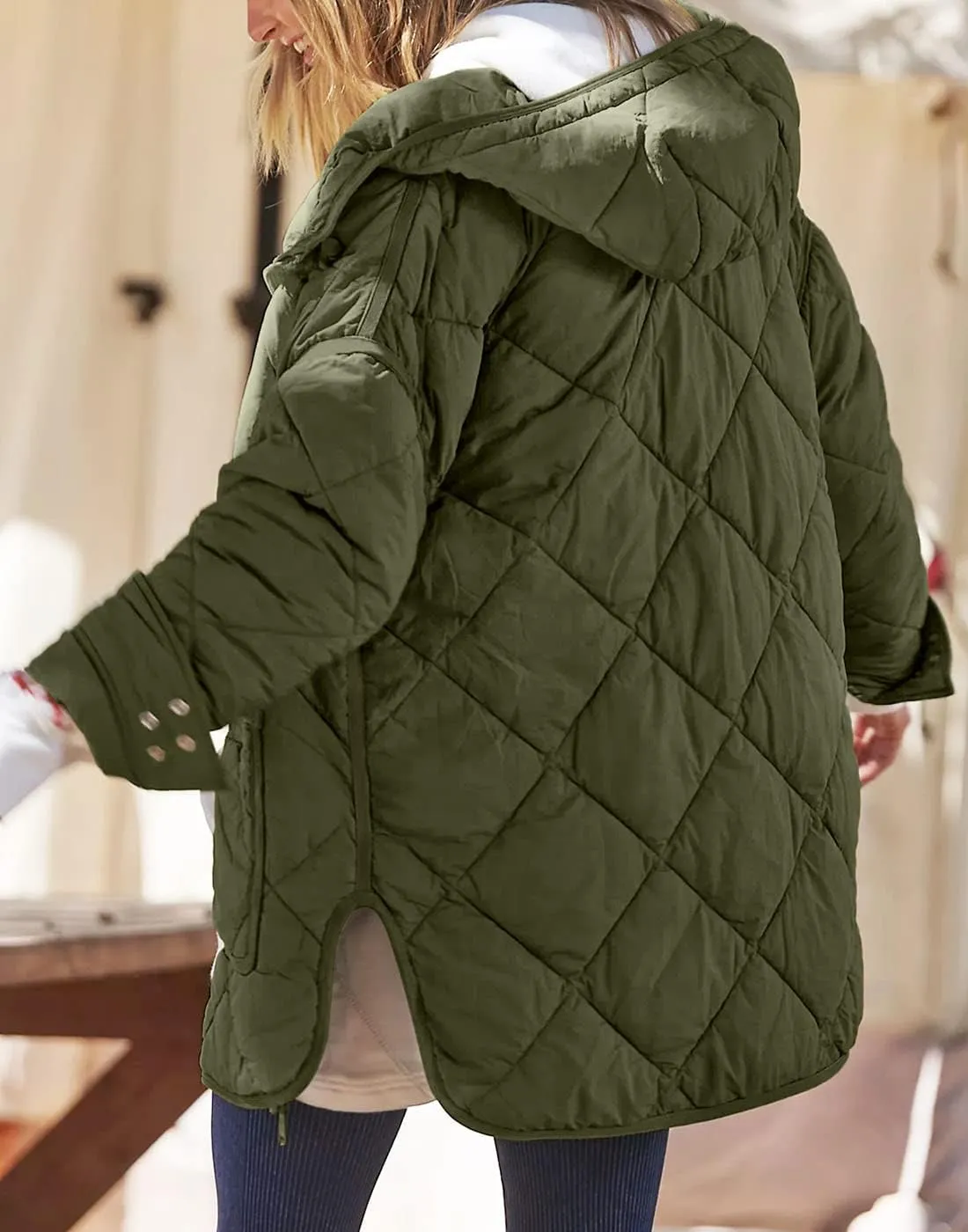 Dyexces Womens Quilted Puffer Jacket Hooded Long Sleeve Zip Up Winter Coat Lightweight Warm Jackets with Pockets