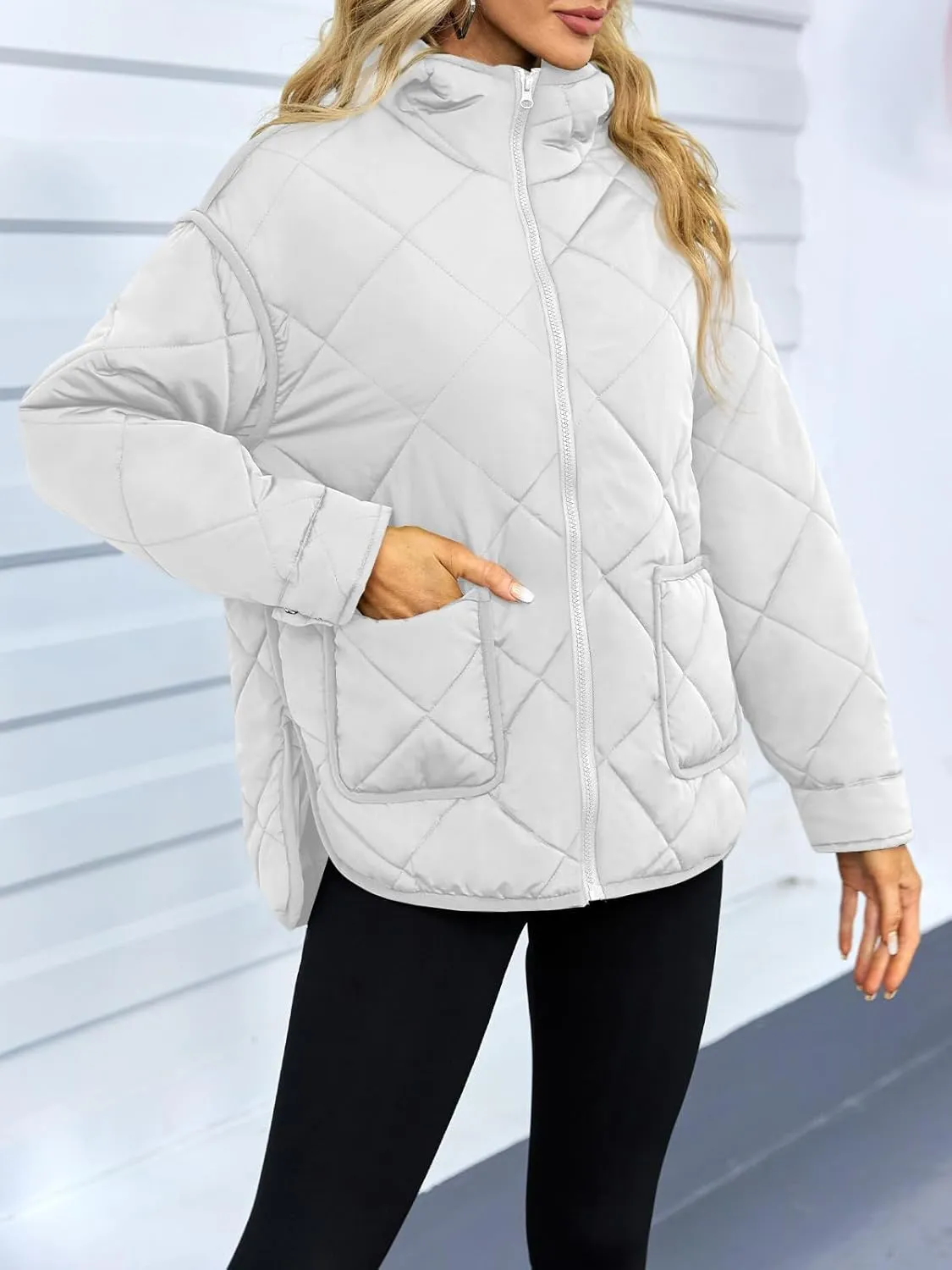 Dyexces Womens Quilted Puffer Jacket Hooded Long Sleeve Zip Up Winter Coat Lightweight Warm Jackets with Pockets