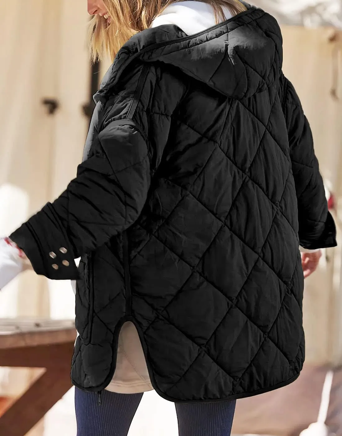 Dyexces Womens Quilted Puffer Jacket Hooded Long Sleeve Zip Up Winter Coat Lightweight Warm Jackets with Pockets
