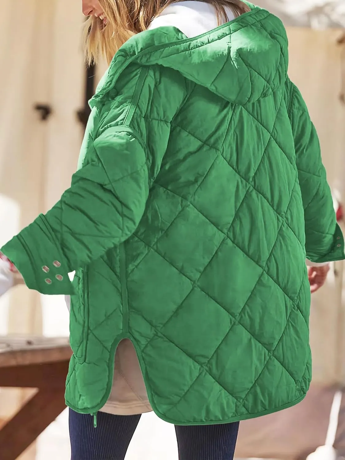Dyexces Womens Quilted Puffer Jacket Hooded Long Sleeve Zip Up Winter Coat Lightweight Warm Jackets with Pockets