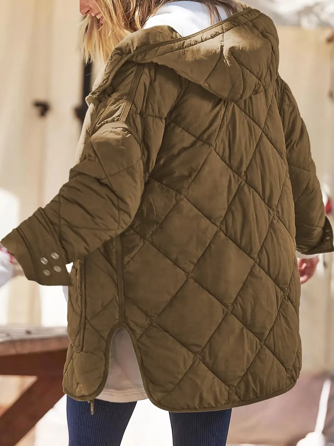 Dyexces Womens Quilted Puffer Jacket Hooded Long Sleeve Zip Up Winter Coat Lightweight Warm Jackets with Pockets