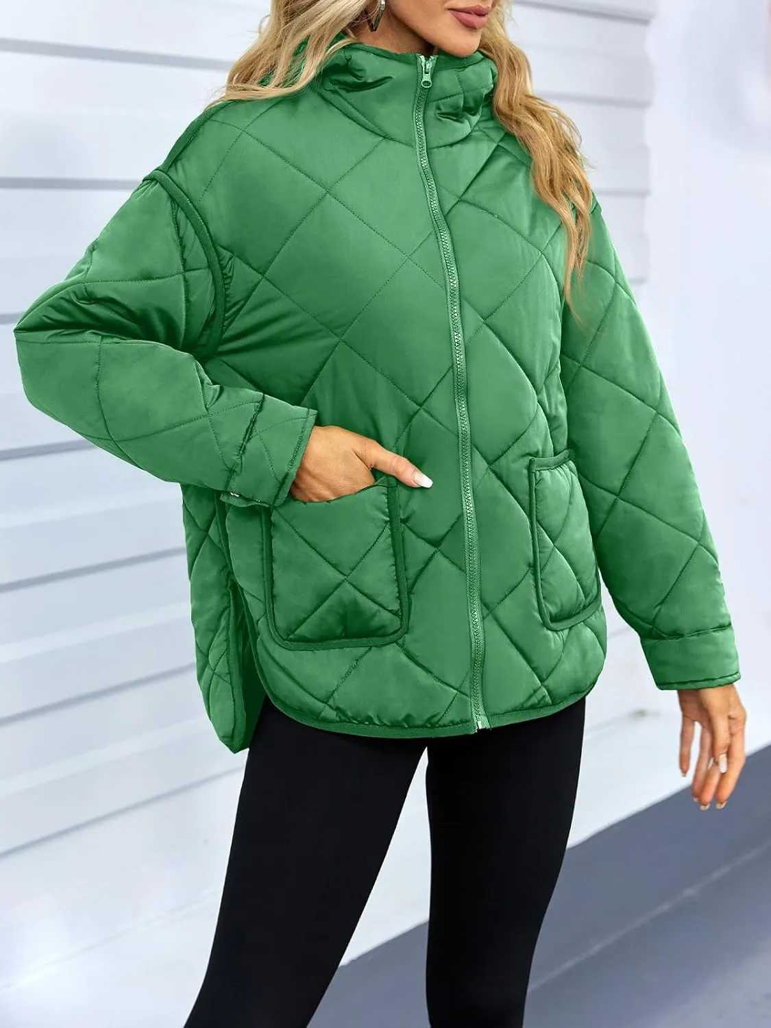 Dyexces Womens Quilted Puffer Jacket Hooded Long Sleeve Zip Up Winter Coat Lightweight Warm Jackets with Pockets