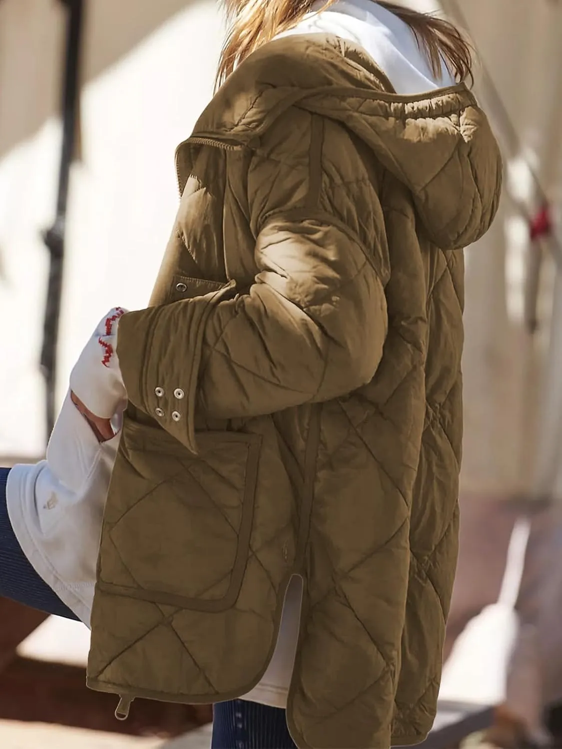 Dyexces Womens Quilted Puffer Jacket Hooded Long Sleeve Zip Up Winter Coat Lightweight Warm Jackets with Pockets