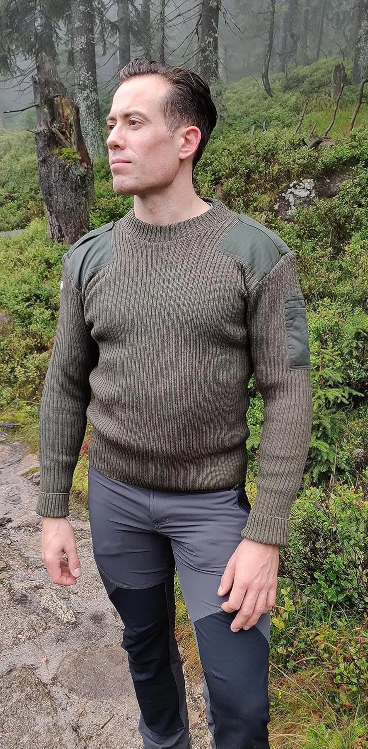 Flanders Fields Natural Wool British Commando Sweater | Military Sweaters for Men | Tactical Sweater with Shoulder Patches