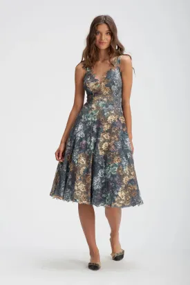 Floral Lace Tea Length Dress - Hazel Ash
