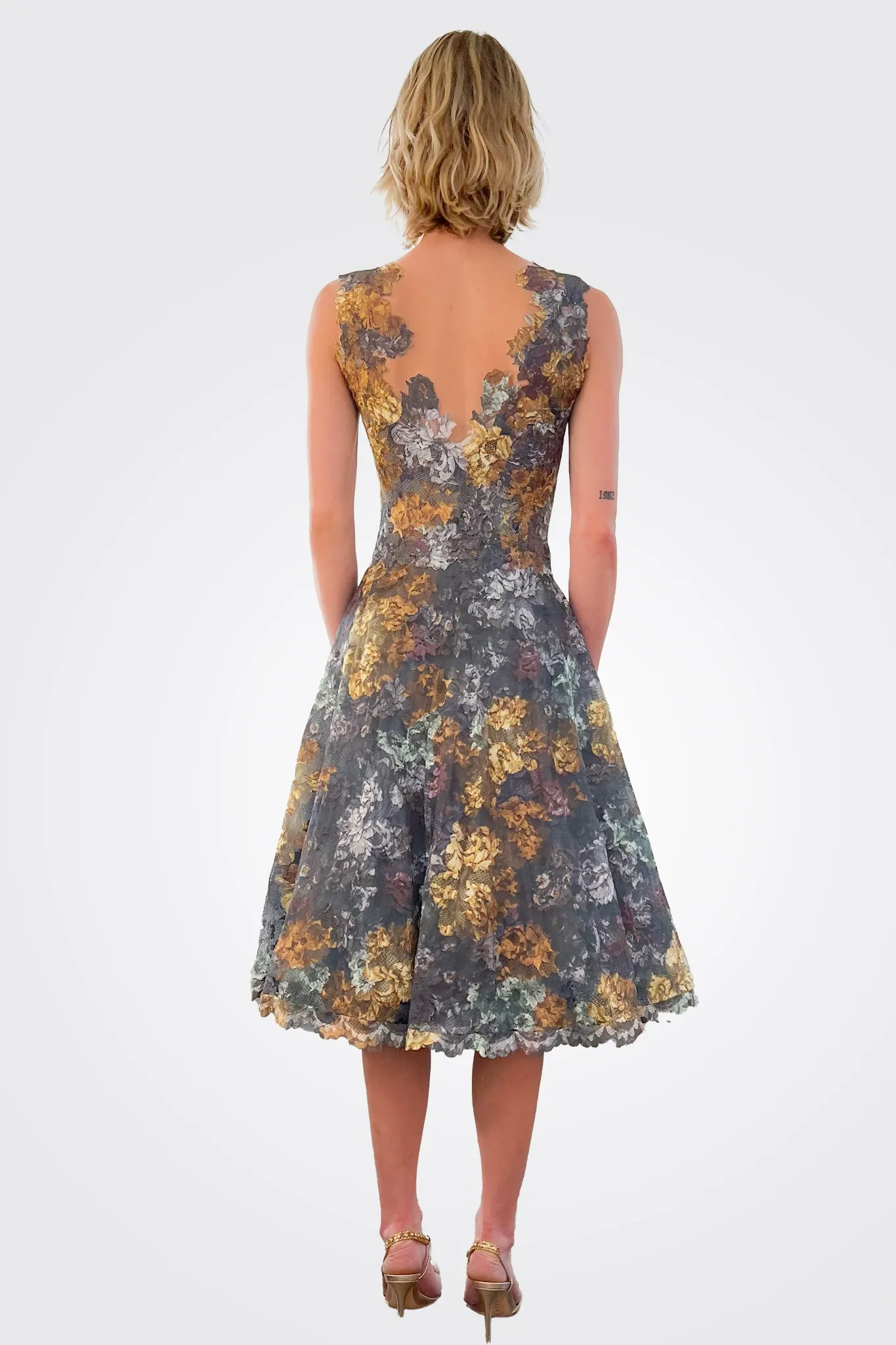 Floral Lace Tea Length Dress - Hazel Ash