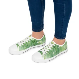 Green Floral Women's Low Top Sneakers Breathable Polyester Canvas, Lightweight Stylish Floral Pastel Design, Comfortable All-Day Wear, Perfect for Walking and Everyday Activities