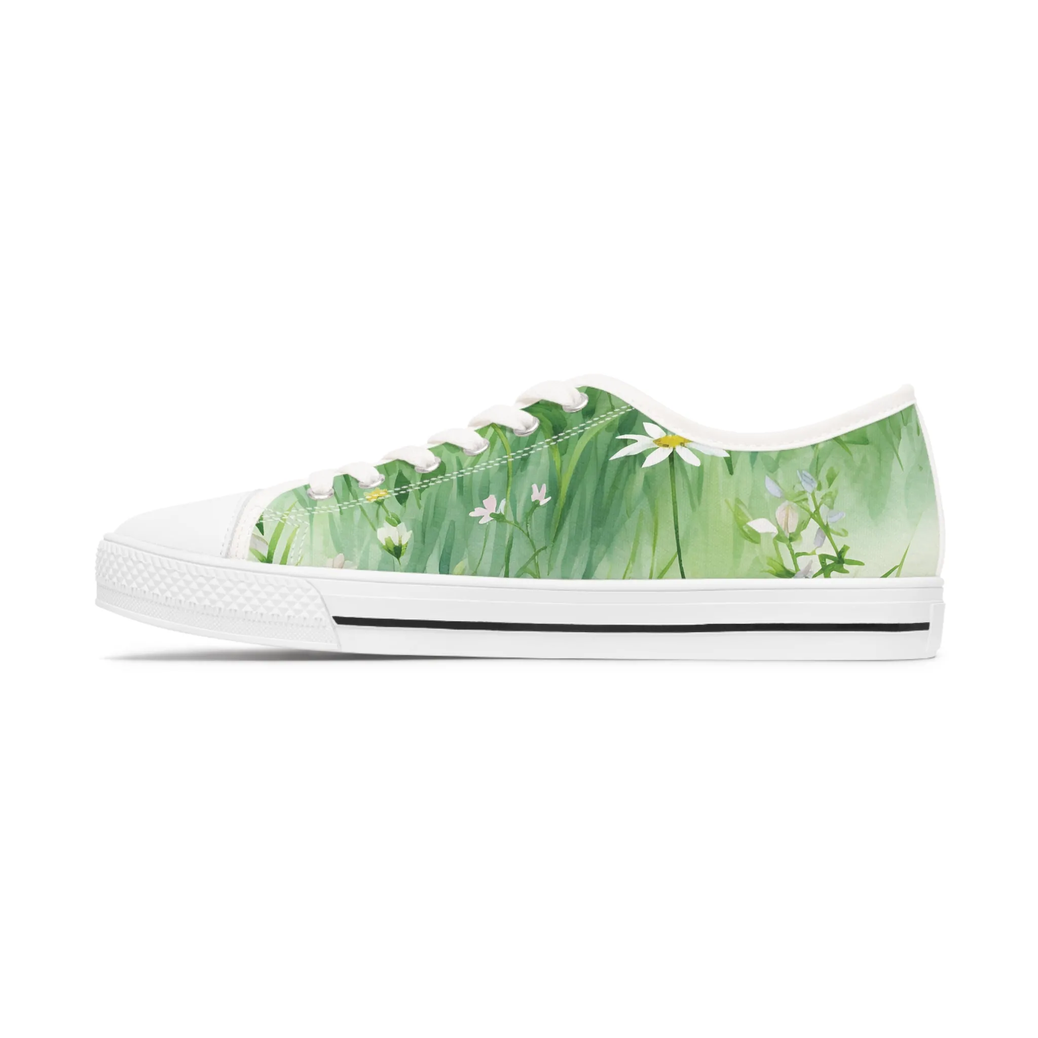 Green Floral Women's Low Top Sneakers Breathable Polyester Canvas, Lightweight Stylish Floral Pastel Design, Comfortable All-Day Wear, Perfect for Walking and Everyday Activities