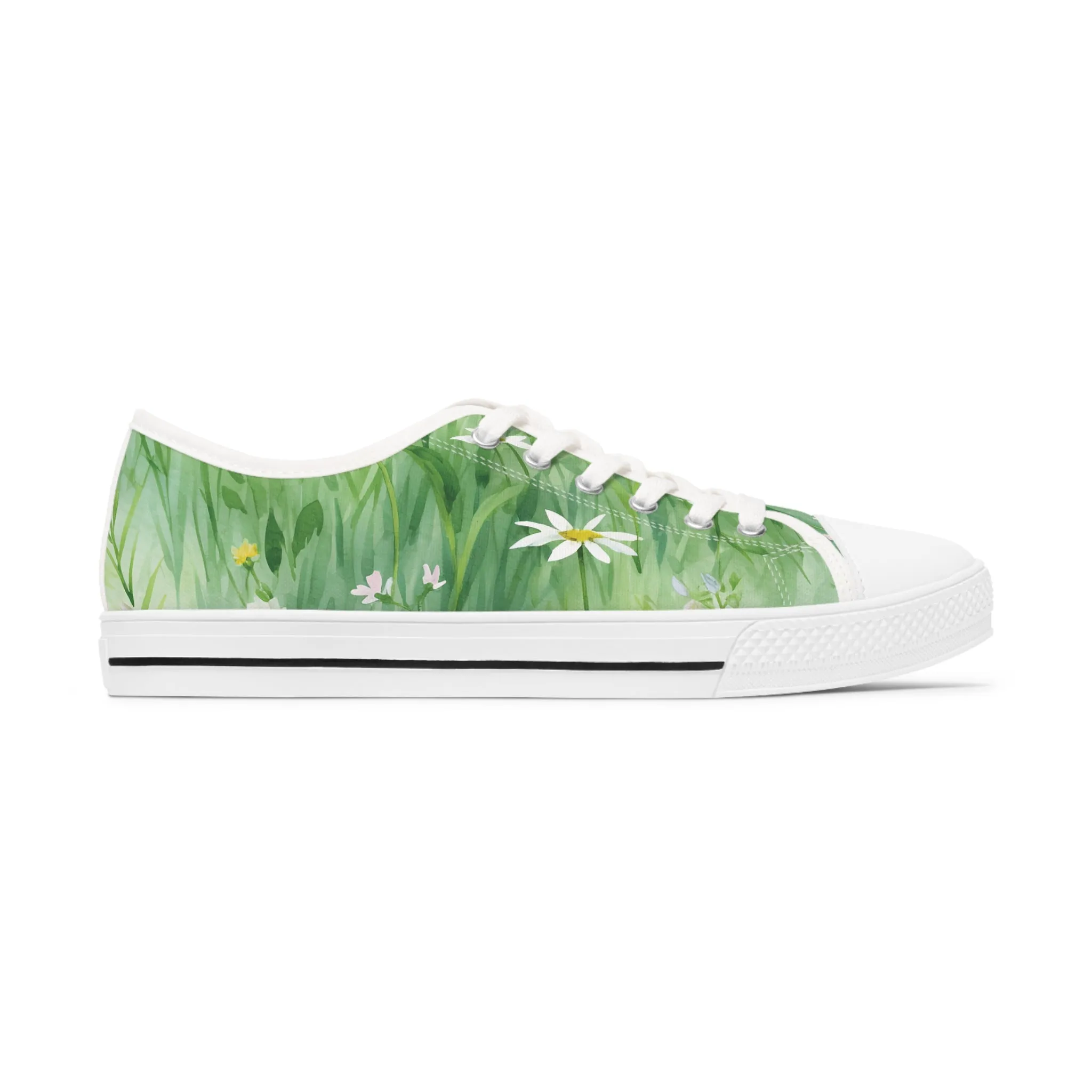 Green Floral Women's Low Top Sneakers Breathable Polyester Canvas, Lightweight Stylish Floral Pastel Design, Comfortable All-Day Wear, Perfect for Walking and Everyday Activities