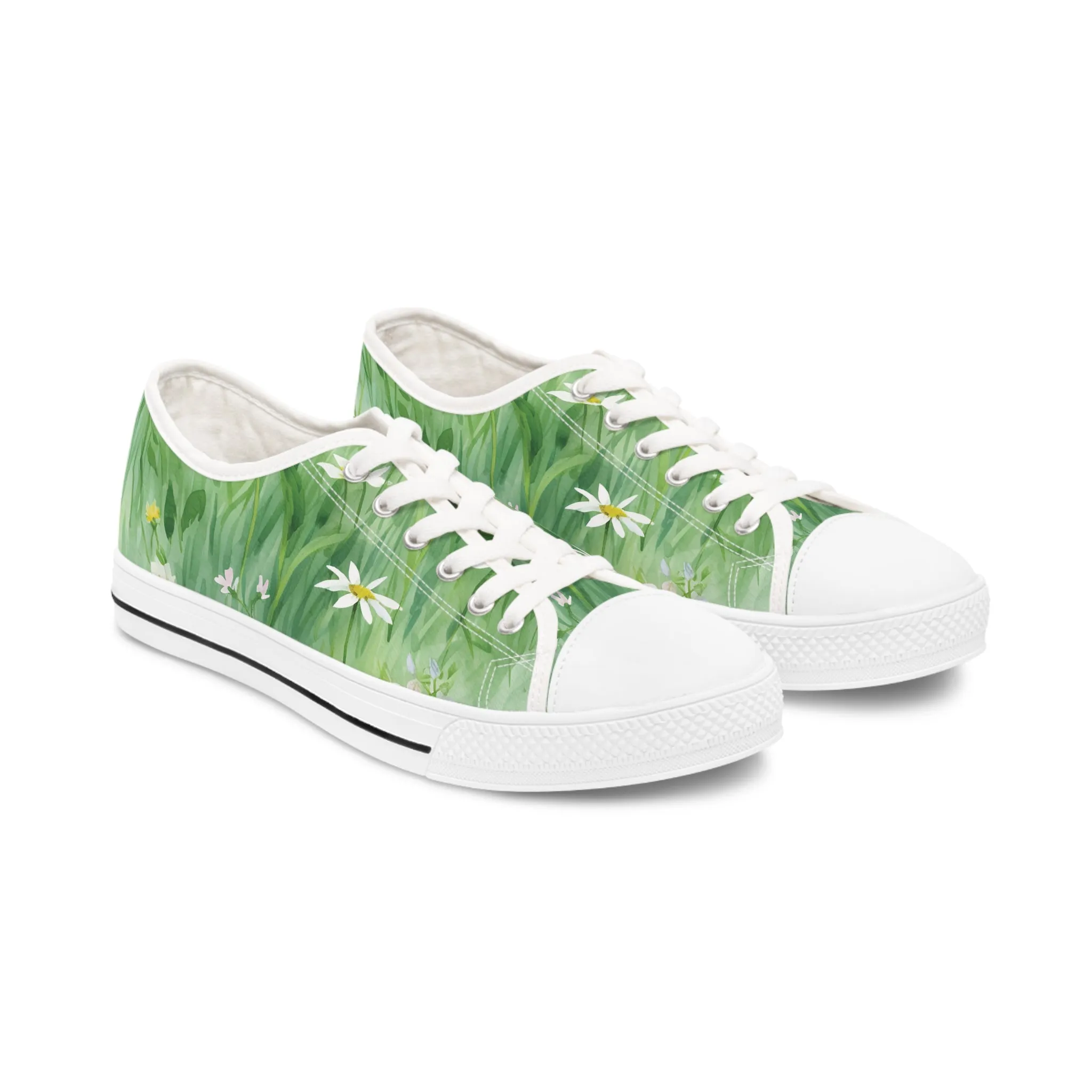 Green Floral Women's Low Top Sneakers Breathable Polyester Canvas, Lightweight Stylish Floral Pastel Design, Comfortable All-Day Wear, Perfect for Walking and Everyday Activities