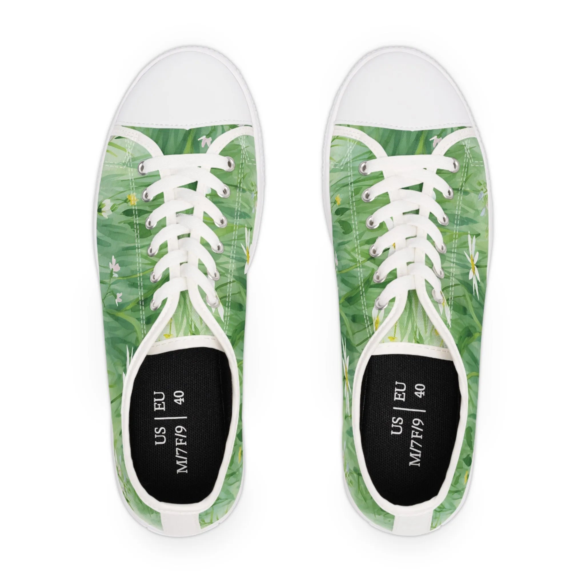 Green Floral Women's Low Top Sneakers Breathable Polyester Canvas, Lightweight Stylish Floral Pastel Design, Comfortable All-Day Wear, Perfect for Walking and Everyday Activities